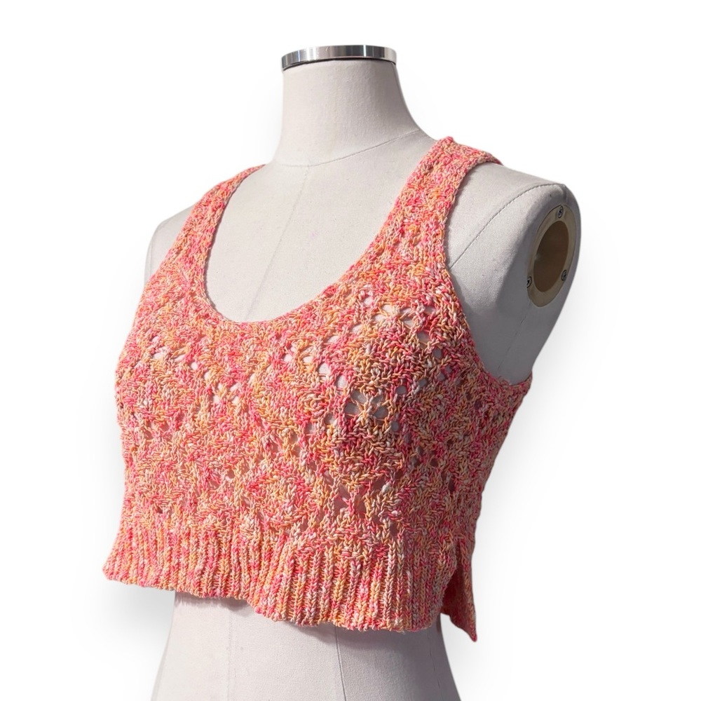 ANTHROPOLOGIE x STARING AT STARS Cropped Open Knit Crochet Scoop Neck Ta…